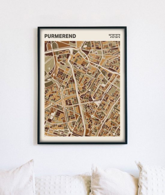 Plattegrond poster Licht Purmerend mozaiek stl 03 mockup lijst muur bank 02 | Funky Fellow