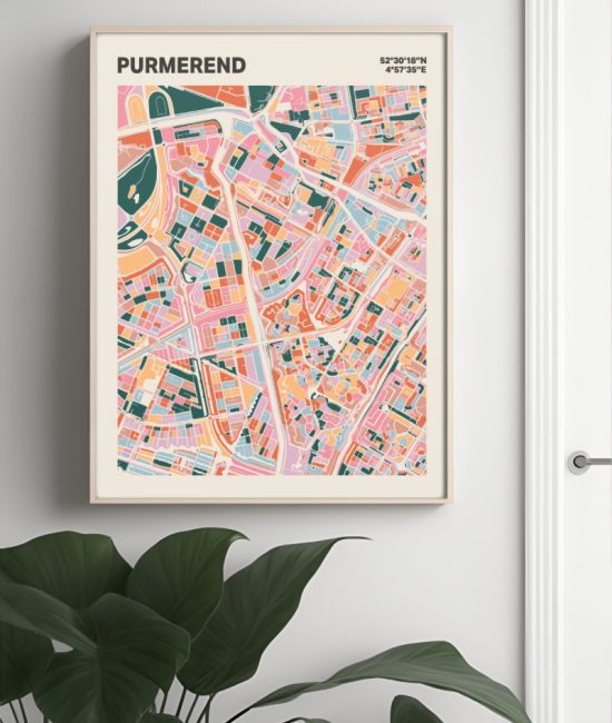 Plattegrond poster Licht Purmerend mozaiek stl 04 Mockup muur plant lijst 04 | Funky Fellow