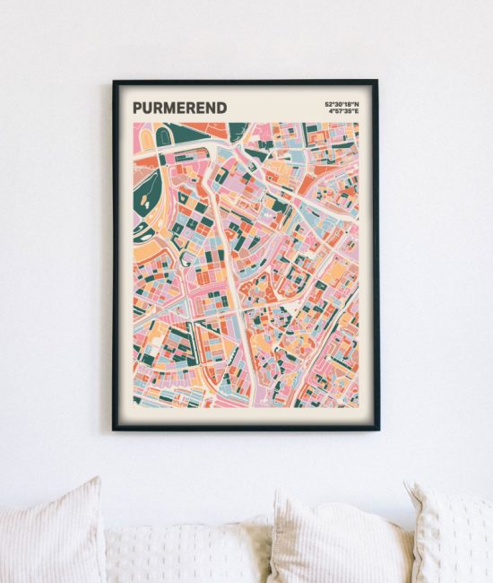 Plattegrond poster Licht Purmerend mozaiek stl 04 mockup lijst muur bank 02 | Funky Fellow