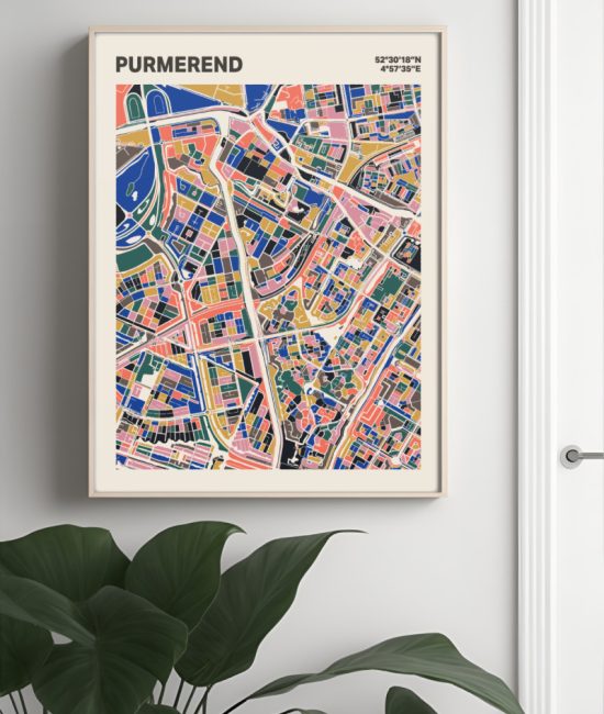 Plattegrond poster Licht Purmerend mozaiek stl 05 Mockup muur plant lijst 04 | Funky Fellow