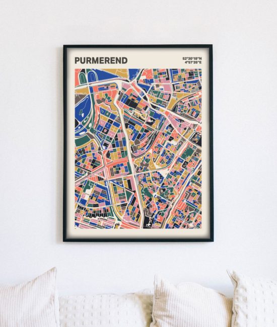 Plattegrond poster Licht Purmerend mozaiek stl 05 mockup lijst muur bank 02 | Funky Fellow