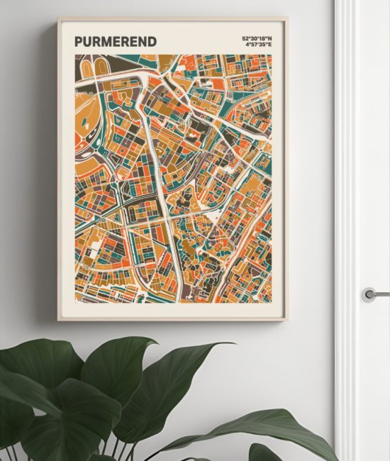 Plattegrond poster Licht Purmerend mozaiek stl 06 Mockup muur plant lijst 04 | Funky Fellow