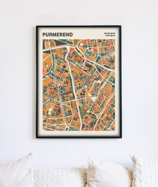 Plattegrond poster Licht Purmerend mozaiek stl 06 mockup lijst muur bank 02 | Funky Fellow