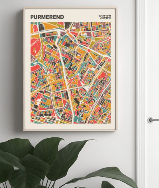 Plattegrond poster Licht Purmerend mozaiek stl 07 Mockup muur plant lijst 04 | Funky Fellow