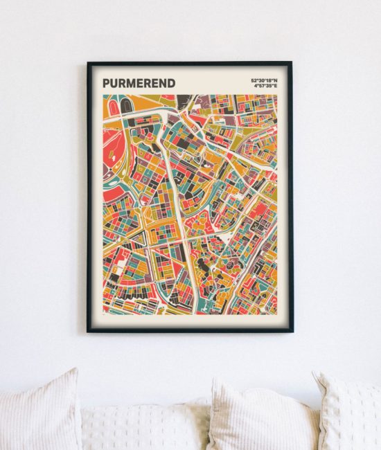 Plattegrond poster Licht Purmerend mozaiek stl 07 mockup lijst muur bank 02 | Funky Fellow
