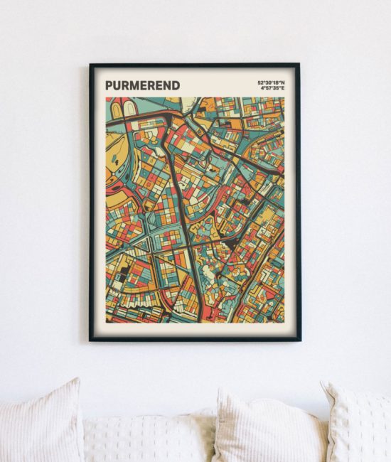 Plattegrond poster Licht Purmerend mozaiek stl 08 mockup lijst muur bank 02 | Funky Fellow