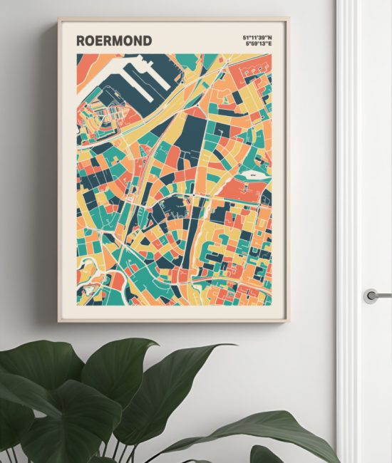 Plattegrond poster Licht Roermond mozaiek stl 01 Mockup muur plant lijst 04 | Funky Fellow
