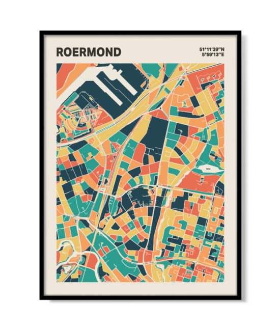 Plattegrond poster Licht Roermond mozaiek stl 01 mockup lijst 05 | Funky Fellow