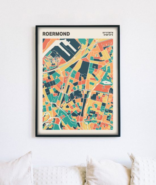 Plattegrond poster Licht Roermond mozaiek stl 01 mockup lijst muur bank 02 | Funky Fellow
