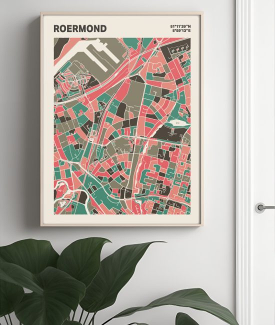 Plattegrond poster Licht Roermond mozaiek stl 02 Mockup muur plant lijst 04 | Funky Fellow