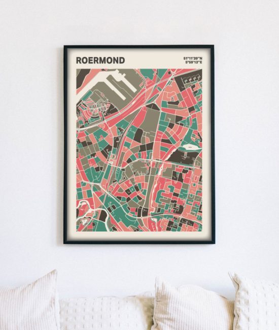 Plattegrond poster Licht Roermond mozaiek stl 02 mockup lijst muur bank 02 | Funky Fellow