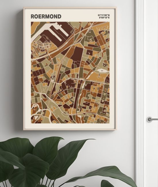 Plattegrond poster Licht Roermond mozaiek stl 03 Mockup muur plant lijst 04 | Funky Fellow