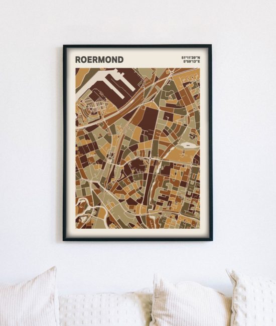 Plattegrond poster Licht Roermond mozaiek stl 03 mockup lijst muur bank 02 | Funky Fellow