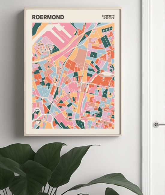 Plattegrond poster Licht Roermond mozaiek stl 04 Mockup muur plant lijst 04 | Funky Fellow
