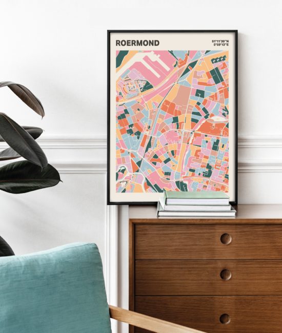 Plattegrond poster Licht Roermond mozaiek stl 04 Mockup stoel kast lijst 03 | Funky Fellow