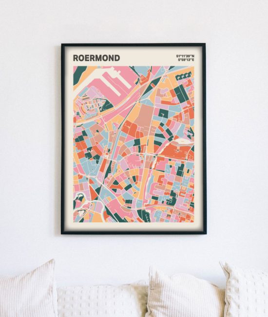 Plattegrond poster Licht Roermond mozaiek stl 04 mockup lijst muur bank 02 | Funky Fellow