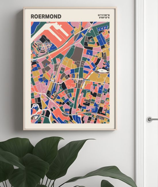 Plattegrond poster Licht Roermond mozaiek stl 05 Mockup muur plant lijst 04 | Funky Fellow