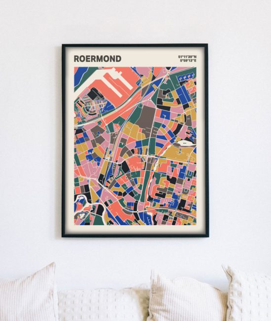 Plattegrond poster Licht Roermond mozaiek stl 05 mockup lijst muur bank 02 | Funky Fellow