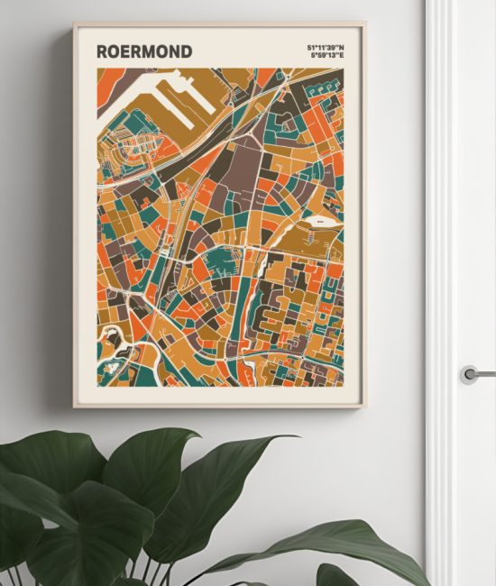 Plattegrond poster Licht Roermond mozaiek stl 06 Mockup muur plant lijst 04 | Funky Fellow