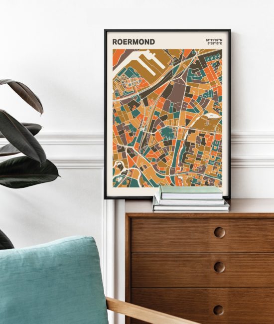 Plattegrond poster Licht Roermond mozaiek stl 06 Mockup stoel kast lijst 03 | Funky Fellow