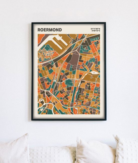 Plattegrond poster Licht Roermond mozaiek stl 06 mockup lijst muur bank 02 | Funky Fellow