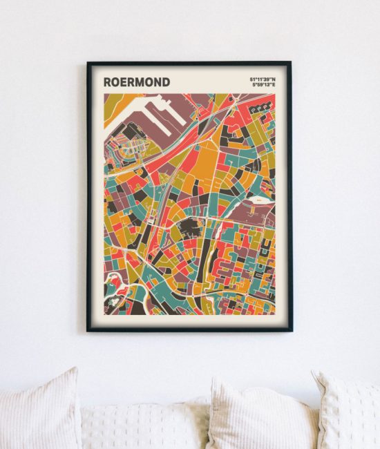 Plattegrond poster Licht Roermond mozaiek stl 07 mockup lijst muur bank 02 | Funky Fellow