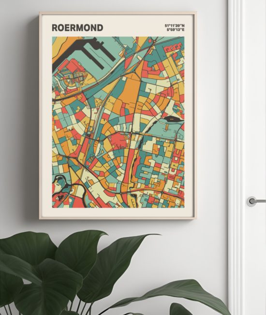 Plattegrond poster Licht Roermond mozaiek stl 08 Mockup muur plant lijst 04 | Funky Fellow