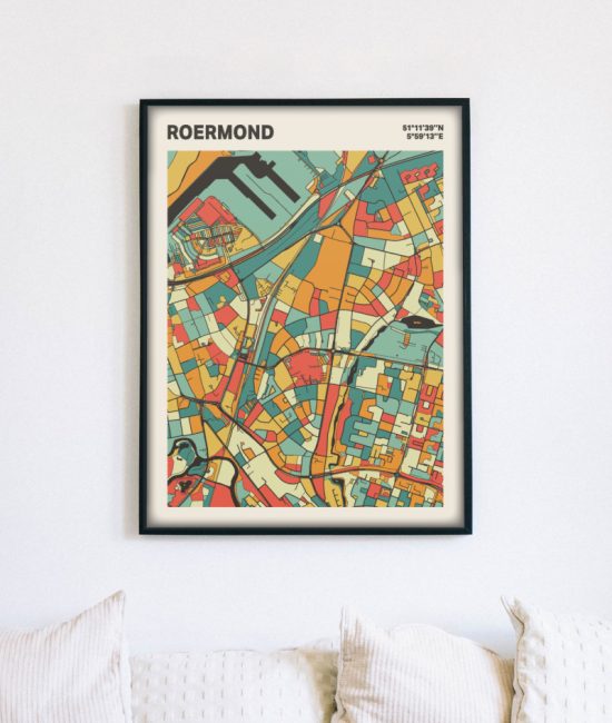 Plattegrond poster Licht Roermond mozaiek stl 08 mockup lijst muur bank 02 | Funky Fellow