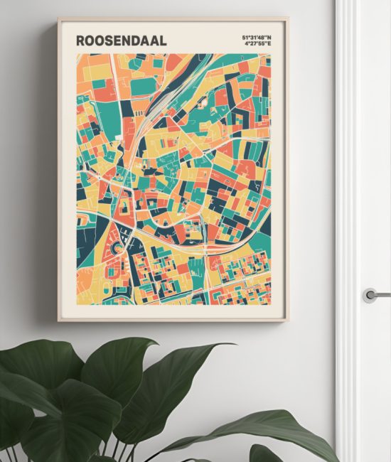 Plattegrond poster Licht Roosendaal mozaiek stl 01 Mockup muur plant lijst 04 | Funky Fellow