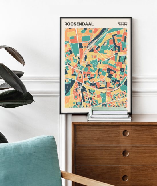 Plattegrond poster Licht Roosendaal mozaiek stl 01 Mockup stoel kast lijst 03 | Funky Fellow