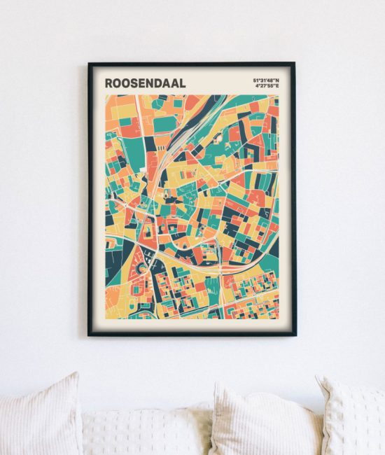 Plattegrond poster Licht Roosendaal mozaiek stl 01 mockup lijst muur bank 02 | Funky Fellow