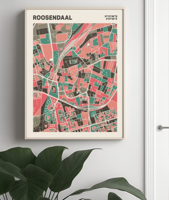 Plattegrond poster Licht Roosendaal mozaiek stl 02 Mockup muur plant lijst 04 | Funky Fellow