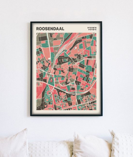 Plattegrond poster Licht Roosendaal mozaiek stl 02 mockup lijst muur bank 02 | Funky Fellow