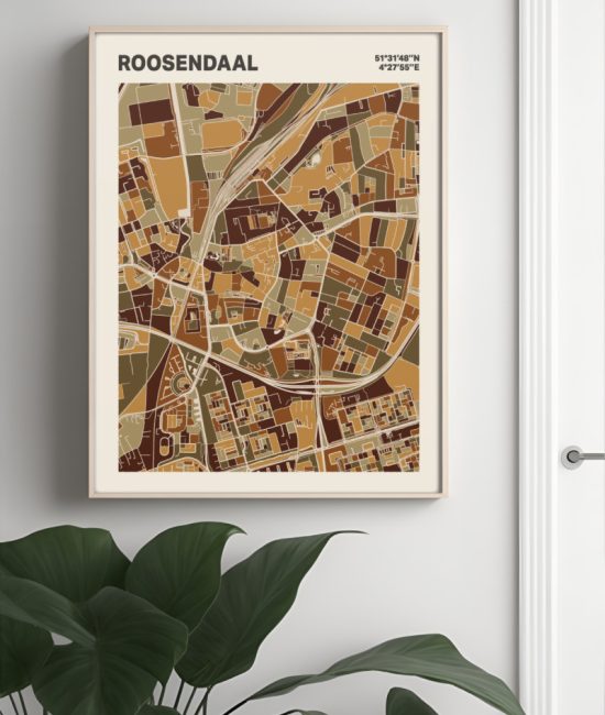 Plattegrond poster Licht Roosendaal mozaiek stl 03 Mockup muur plant lijst 04 | Funky Fellow