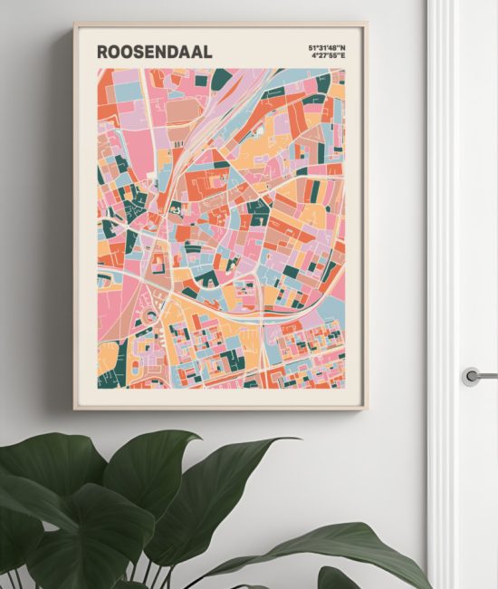 Plattegrond poster Licht Roosendaal mozaiek stl 04 Mockup muur plant lijst 04 | Funky Fellow
