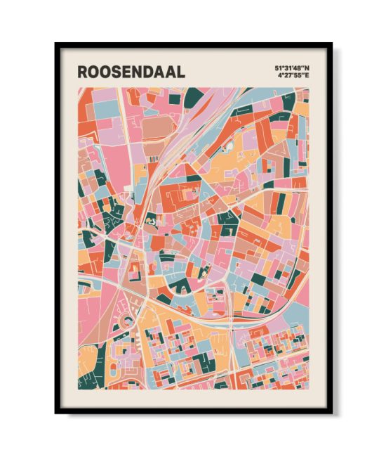 Plattegrond poster Licht Roosendaal mozaiek stl 04 mockup lijst 05 | Funky Fellow