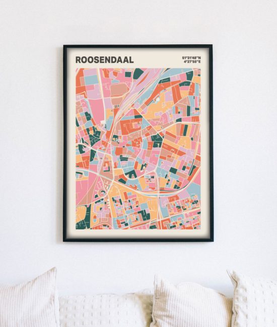 Plattegrond poster Licht Roosendaal mozaiek stl 04 mockup lijst muur bank 02 | Funky Fellow