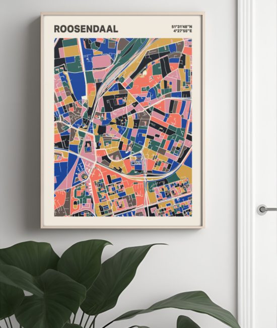 Plattegrond poster Licht Roosendaal mozaiek stl 05 Mockup muur plant lijst 04 | Funky Fellow