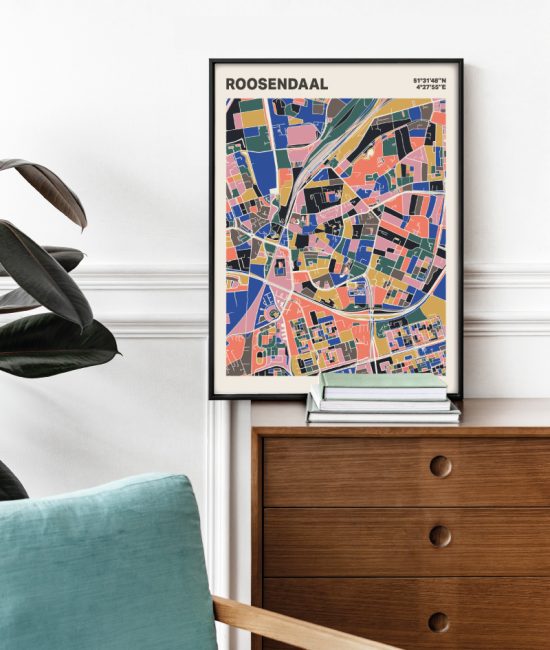 Plattegrond poster Licht Roosendaal mozaiek stl 05 Mockup stoel kast lijst 03 | Funky Fellow