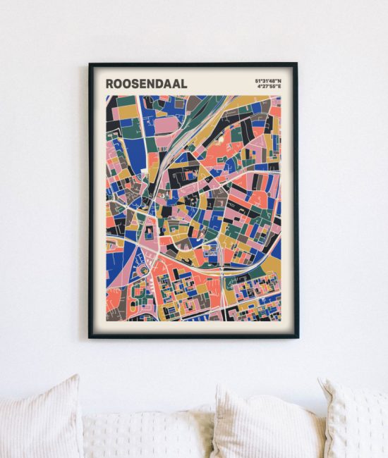 Plattegrond poster Licht Roosendaal mozaiek stl 05 mockup lijst muur bank 02 | Funky Fellow