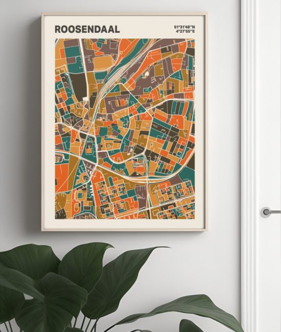 Plattegrond poster Licht Roosendaal mozaiek stl 06 Mockup muur plant lijst 04 | Funky Fellow