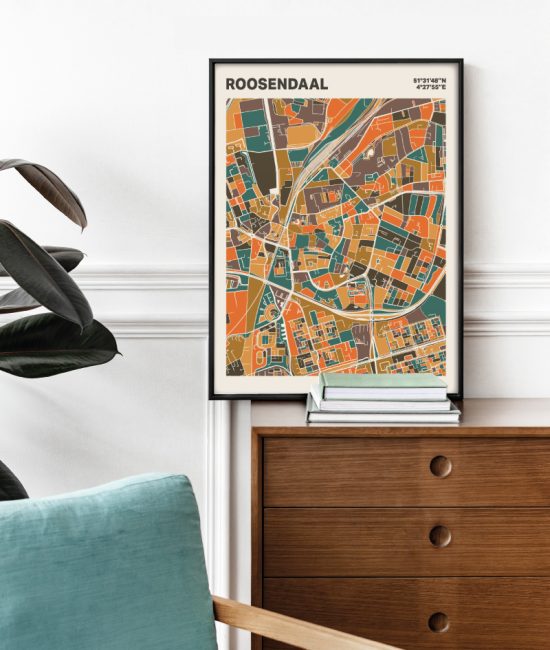 Plattegrond poster Licht Roosendaal mozaiek stl 06 Mockup stoel kast lijst 03 | Funky Fellow