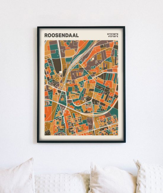 Plattegrond poster Licht Roosendaal mozaiek stl 06 mockup lijst muur bank 02 | Funky Fellow