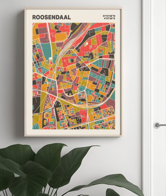 Plattegrond poster Licht Roosendaal mozaiek stl 07 Mockup muur plant lijst 04 | Funky Fellow
