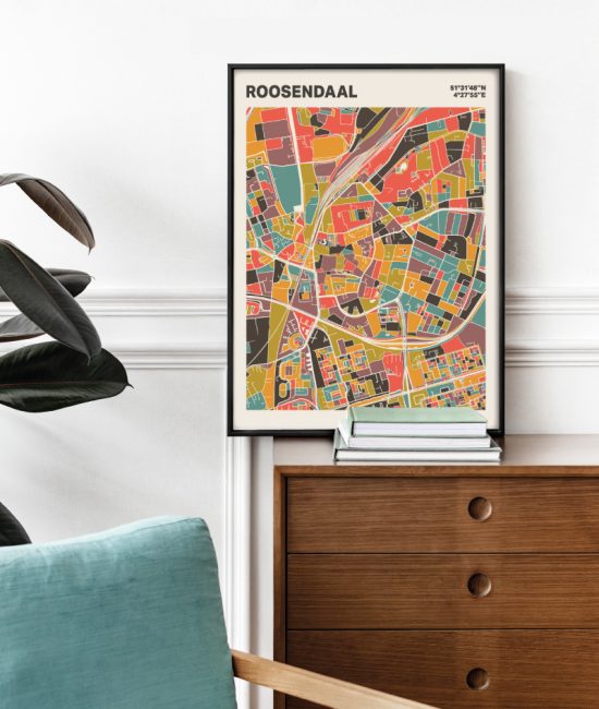 Plattegrond poster Licht Roosendaal mozaiek stl 07 Mockup stoel kast lijst 03 | Funky Fellow