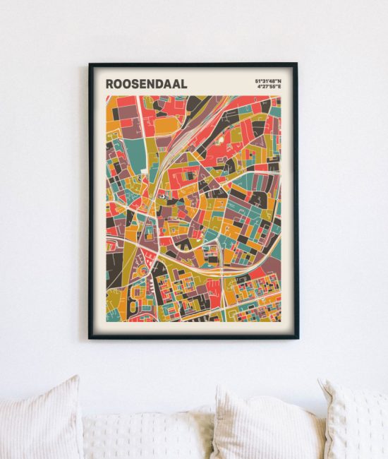 Plattegrond poster Licht Roosendaal mozaiek stl 07 mockup lijst muur bank 02 | Funky Fellow