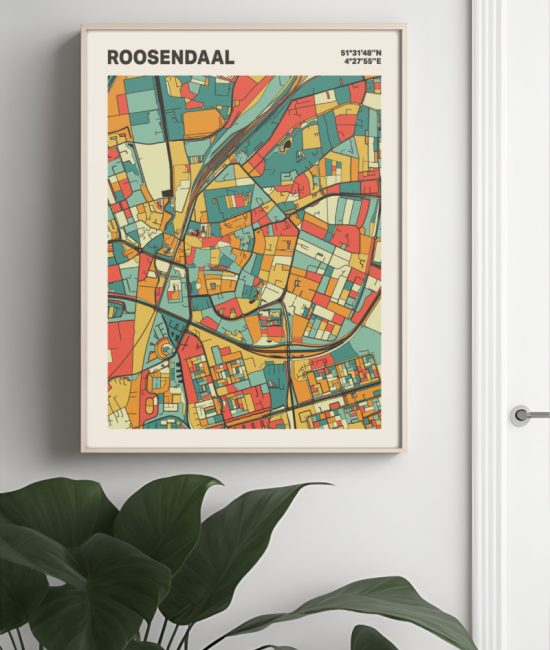 Plattegrond poster Licht Roosendaal mozaiek stl 08 Mockup muur plant lijst 04 | Funky Fellow