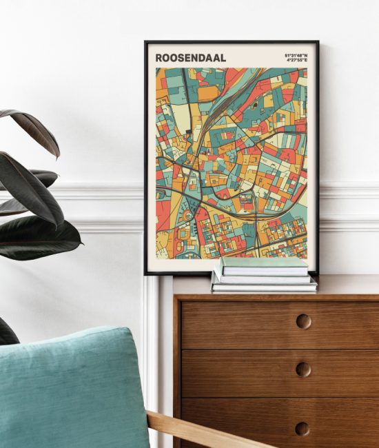 Plattegrond poster Licht Roosendaal mozaiek stl 08 Mockup stoel kast lijst 03 | Funky Fellow