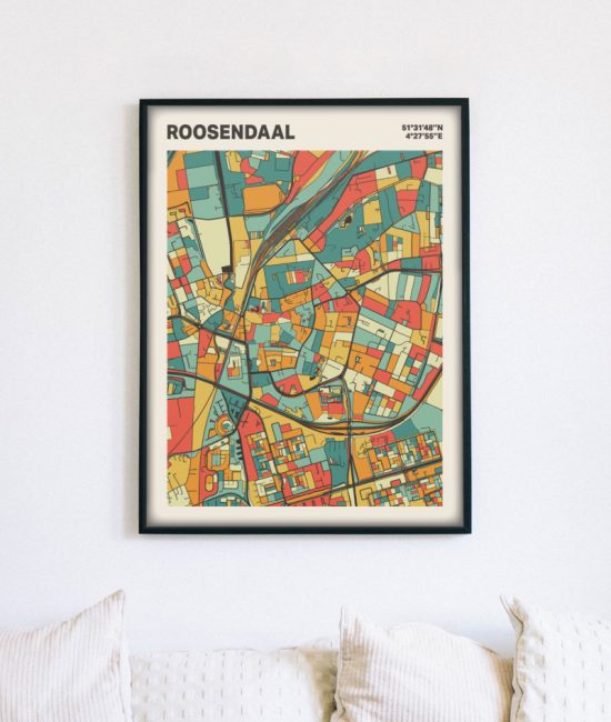 Plattegrond poster Licht Roosendaal mozaiek stl 08 mockup lijst muur bank 02 | Funky Fellow