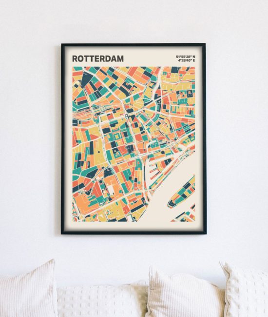 Plattegrond poster Licht Rotterdam mozaiek stl 01 mockup lijst muur bank 02 | Funky Fellow